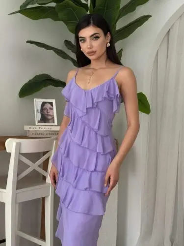 Slit Detailed Dress with Pleats - 5