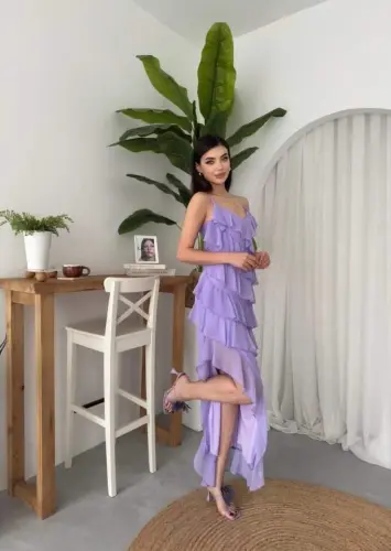 Slit Detailed Dress with Pleats - 8