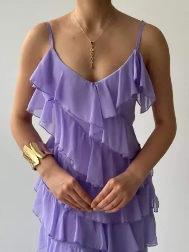 Slit Detailed Dress with Pleats - 9