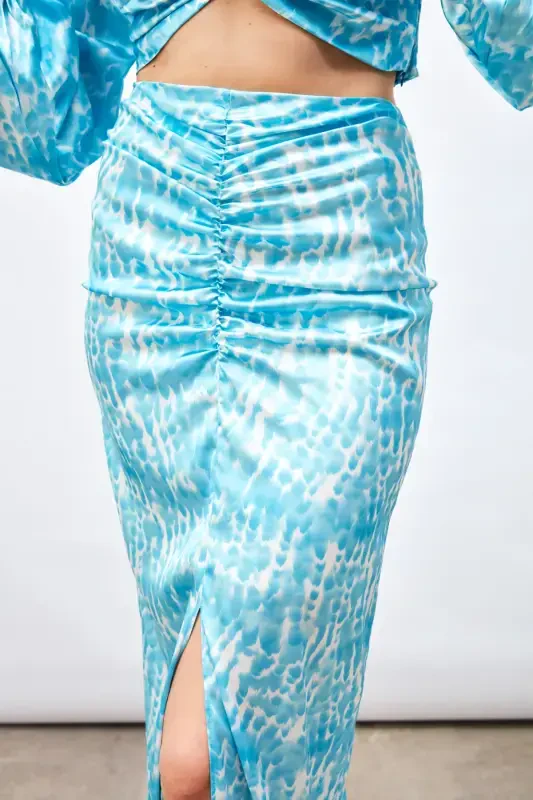 Slit Detailed Patterned Midi Skirt - TURQUOISE - 6
