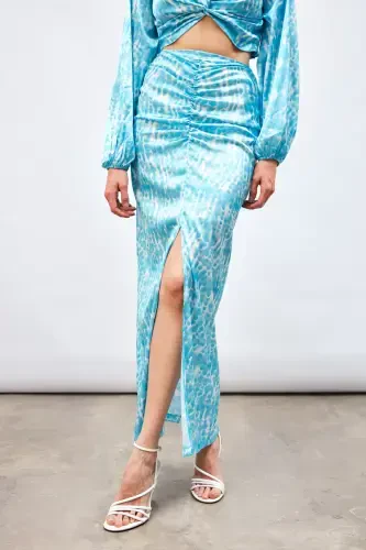 Slit Detailed Patterned Midi Skirt - TURQUOISE - 7