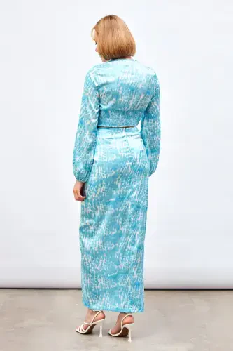 Slit Detailed Patterned Midi Skirt - TURQUOISE - 8