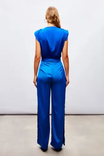 Slit Detailed Satin Pants - SAX BLUE-SAX BLUE - 6