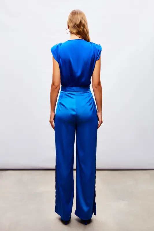 Slit Detailed Satin Pants - SAX BLUE-SAX BLUE - 6