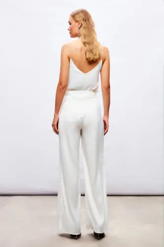 Slit Detailed Satin Trousers - ECRU-ECRU - 7