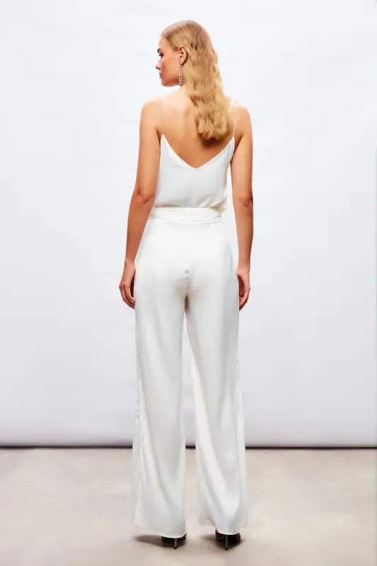 Slit Detailed Satin Trousers - ECRU-ECRU - 7