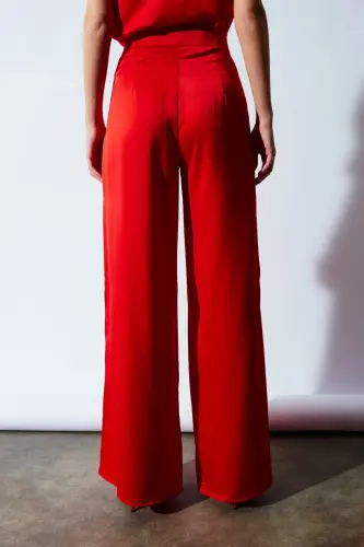 Slit Detailed Satin Trousers - Orange-ORANGE - 7