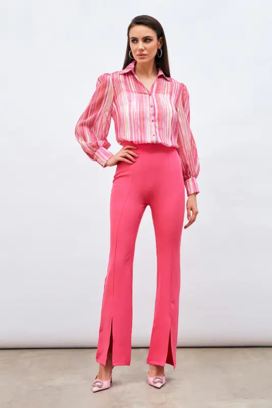 Slit Detailed Spanish Pants - Fuchsia-FUCHSIA - 1