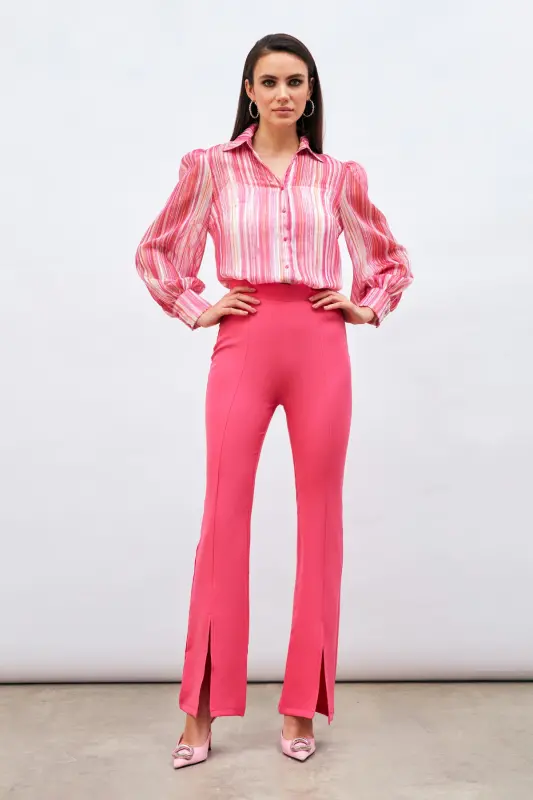 Slit Detailed Spanish Pants - Fuchsia-FUCHSIA - 2