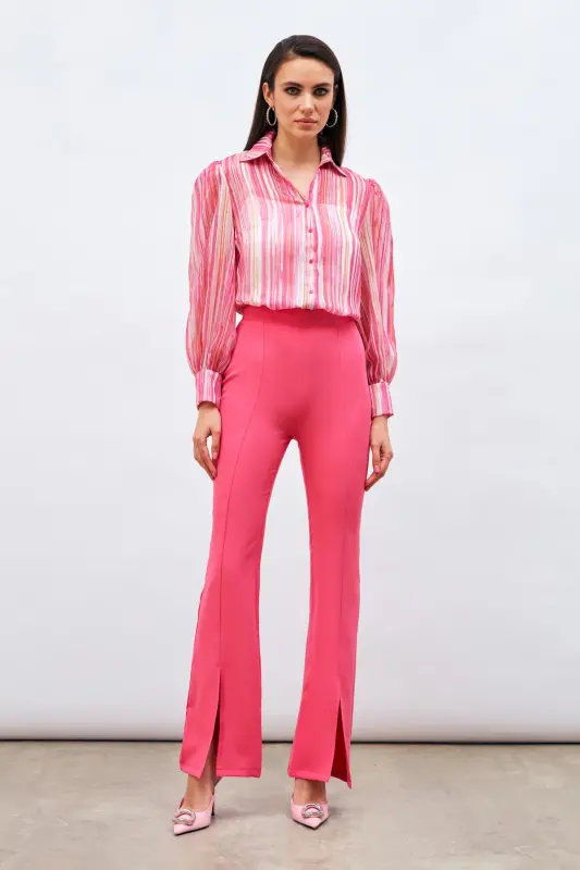 Slit Detailed Spanish Pants - Fuchsia-FUCHSIA - 3