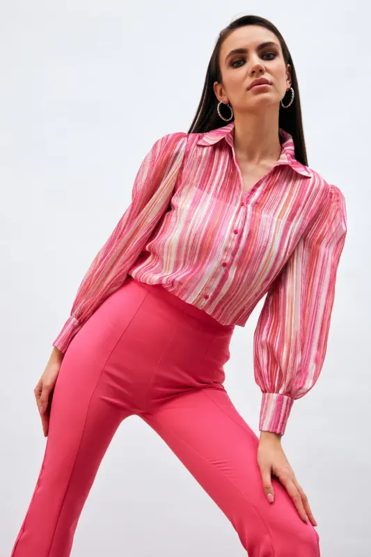 Slit Detailed Spanish Pants - Fuchsia-FUCHSIA - 4