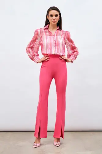 Slit Detailed Spanish Pants - Fuchsia-FUCHSIA - SATEEN (1)