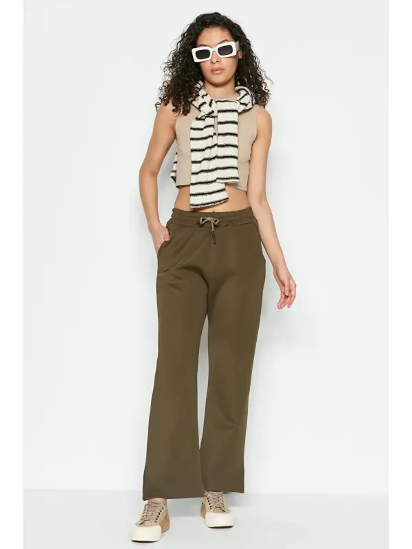 Slit Hem Flare Leggings 843 Khaki-Khaki - LC WAIKIKI