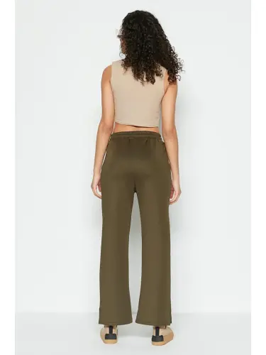 Slit Hem Flare Leggings 843 Khaki-Khaki - 3
