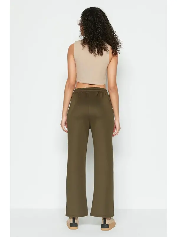 Slit Hem Flare Leggings 843 Khaki-Khaki - 3