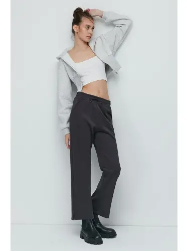 Slit Hem Flare Leggings 843 Smoke Gray - LC WAIKIKI (1)