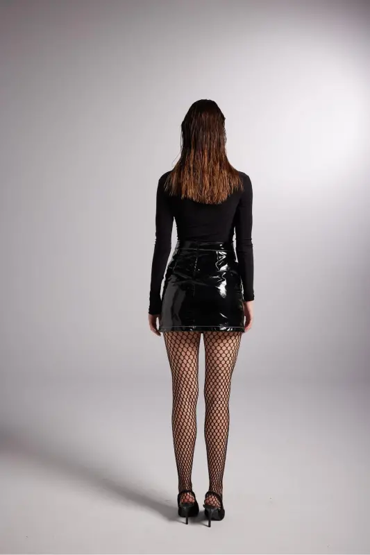 Slit Lined Patent Mini Bria Skirt Black - 5