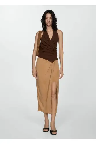 Slit Lyocell Skirt-Tobacco Brown - 3