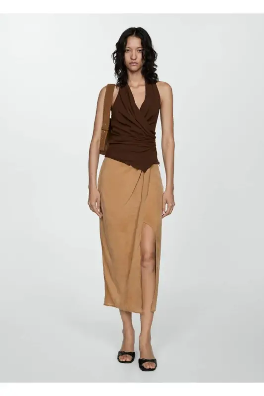 Slit Lyocell Skirt-Tobacco Brown - 3