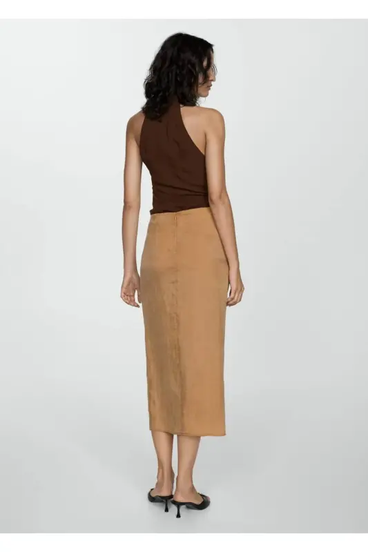 Slit Lyocell Skirt-Tobacco Brown - 5