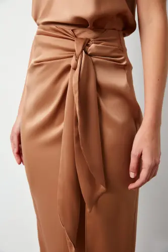 Slit Satin Skirt - Camel-CAMEL - 3