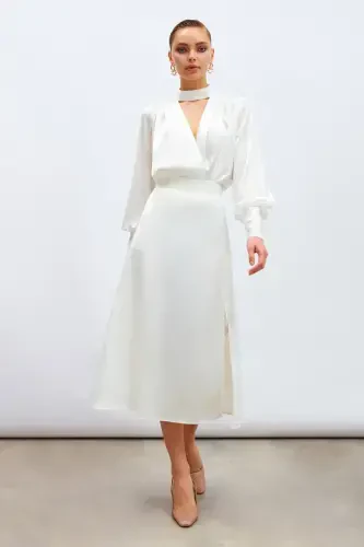 Slit Satin Skirt - Ecru - 1