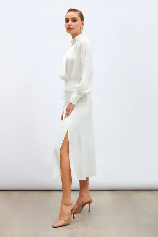 Slit Satin Skirt - Ecru - 2