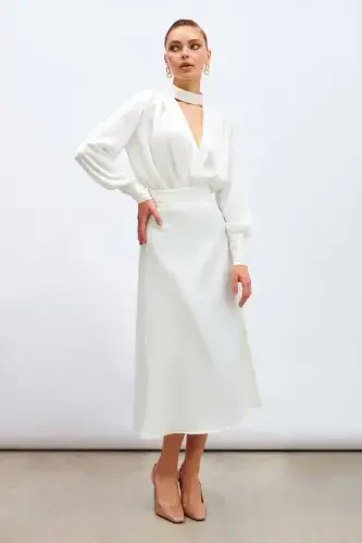 Slit Satin Skirt - Ecru - 4