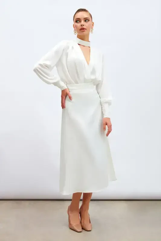 Slit Satin Skirt - Ecru - 4