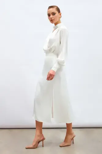 Slit Satin Skirt - Ecru - 5