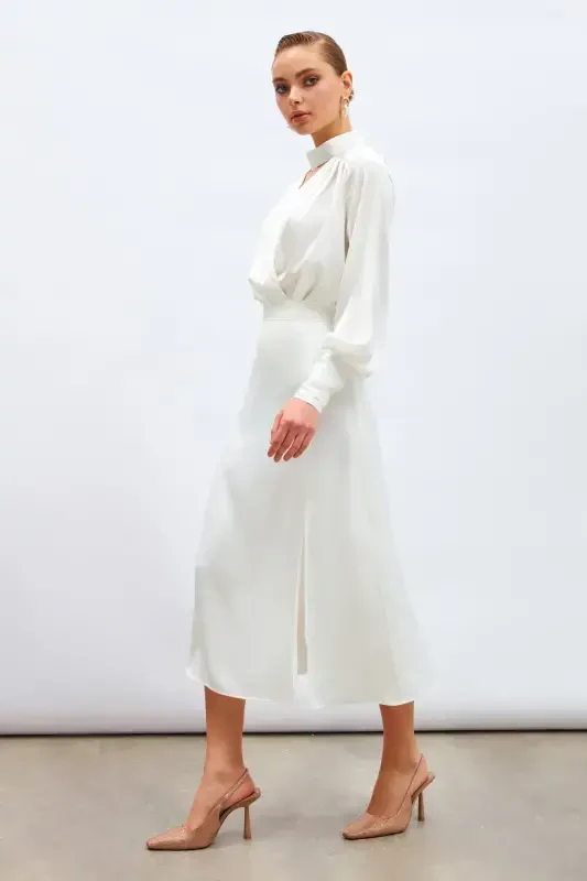 Slit Satin Skirt - Ecru - 5