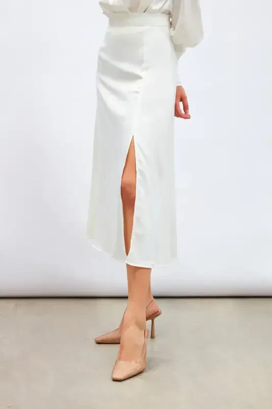 Slit Satin Skirt - Ecru - 7