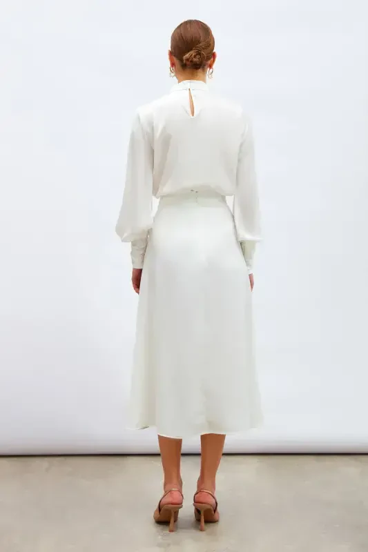 Slit Satin Skirt - Ecru - 8