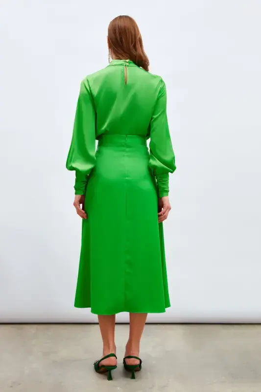 Slit Satin Skirt - Green - 8