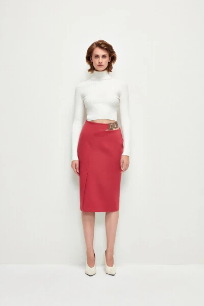 Slit Waist Metal Buckle Pencil Skirt - ADL
