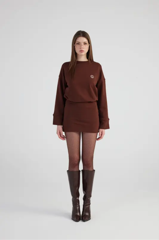 Slit Woven Fabric Mini Claire Dress Brown - 4