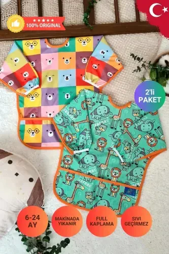 Слюнявчик для активности и еды, непромокаемый, унисекс, 2 шт., с рисунком Safari и медведей, 6-24 мес. - 1