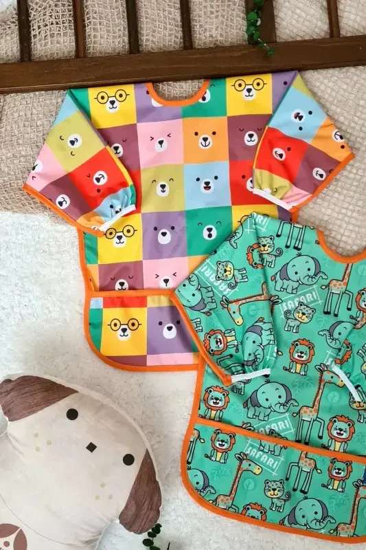 Слюнявчик для активности и еды, непромокаемый, унисекс, 2 шт., с рисунком Safari и медведей, 6-24 мес. - 3