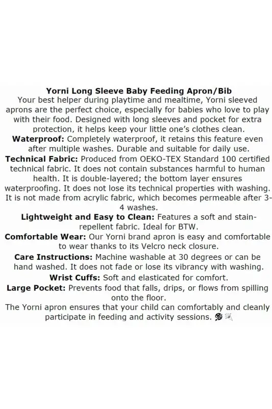 Слюнявчик для кормления, 6-24 мес., водонепроницаемый, с карманом, длинный рукав. - 5