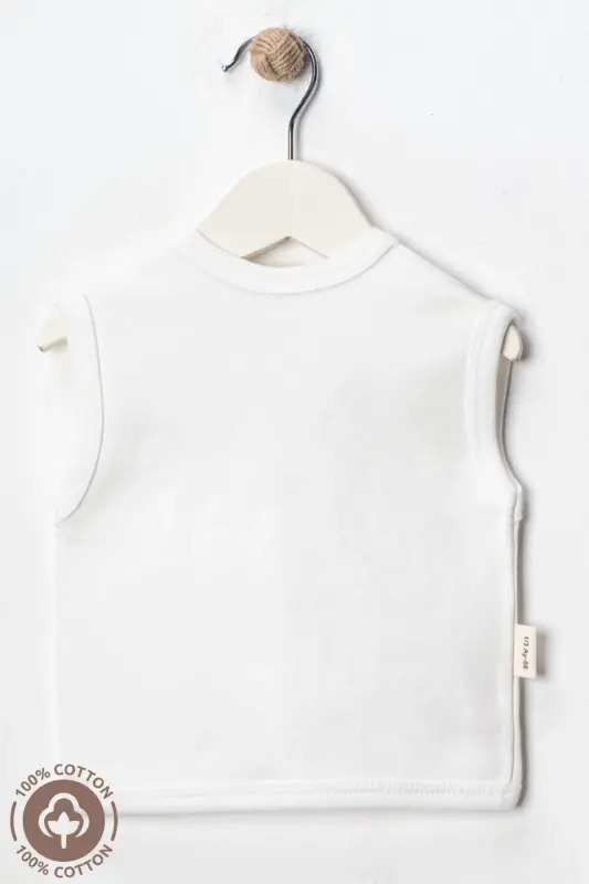 Сливочный цвет, 2-х слойный хлопковый детский жилет для детей 3-6-9 месяцев. Вышитый медвежонок, органический хлопок. - 6