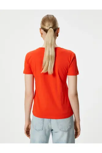 Slogan Baskılı Tişört Bisiklet Yaka Kısa Kollu Pamuklu-Kırmızı - 4