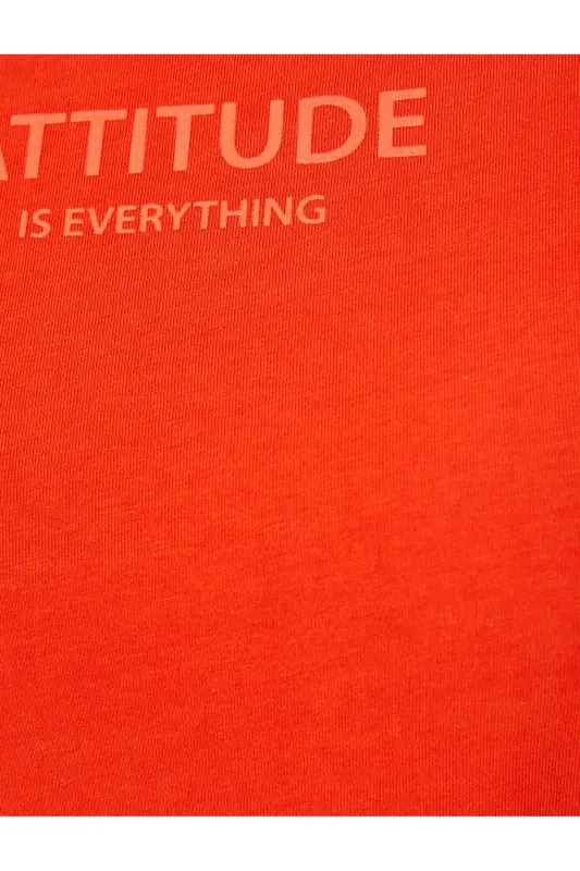 Slogan Baskılı Tişört Bisiklet Yaka Kısa Kollu Pamuklu-Kırmızı - 6