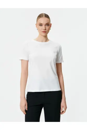 Slogan Printed T-Shirt Crew Neck Short Sleeve Cotton-White - 3