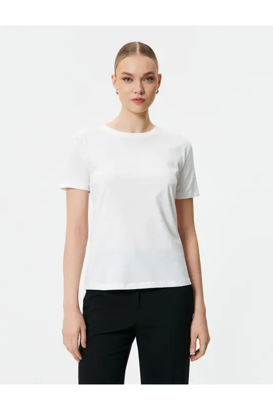 Slogan Printed T-Shirt Crew Neck Short Sleeve Cotton-White - 3