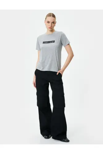 Slogan Printed T-Shirt Short Sleeve Crew Neck - KOTON (1)