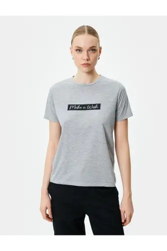 Slogan Printed T-Shirt Short Sleeve Crew Neck - 3