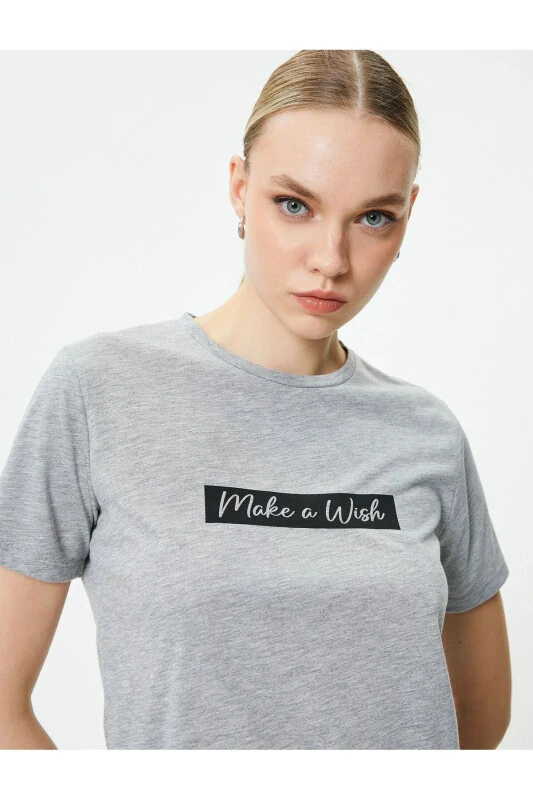 Sloganli futbolka qisqa yengli velosiped yoqasi - KOTON