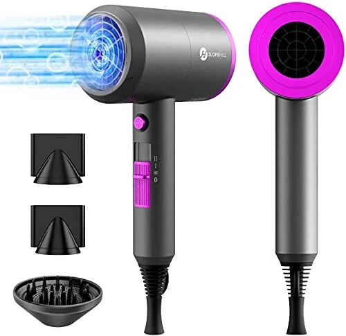 Slopehill Professional Ionic Hair Dryer, Powerful 1800W Fast Drying Low Noise Blow Dryer with 2 Concentrator Nozzle 1 Diffuser Attachments for Home Salon Travel - 1
