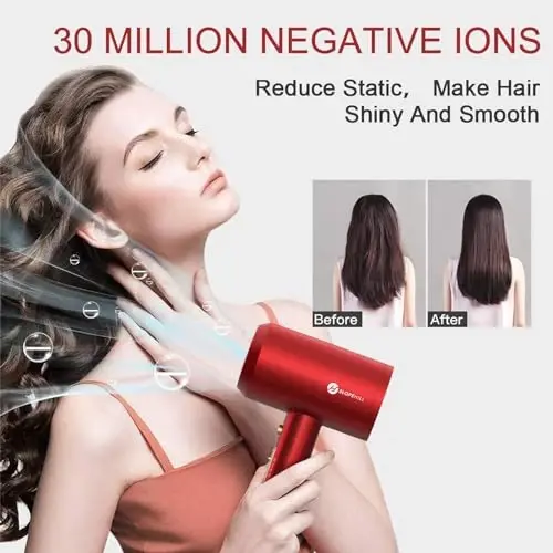 Slopehill Professional Ionic Hair Dryer, Powerful 1800W Fast Drying Low Noise Blow Dryer with 2 Concentrator Nozzle 1 Diffuser AttacModazoneents for Home Salon Travel (Agate Red) - 4