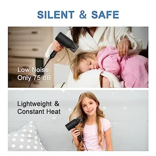 slopehill Professional Ionic Hair Dryer, Powerful 1800W Fast Drying Low Noise Blow Dryer with 2 Concentrator Nozzle 1 Diffuser AttacModazoneents for Home Salon Travel (Black) - 6